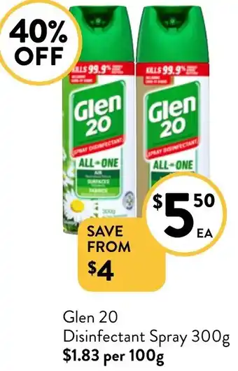 Foodworks Glen 20 Disinfectant Spray 300g offer
