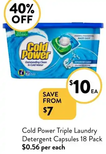 Foodworks Cold Power Triple Laundry Detergent Capsules 18 Pack offer