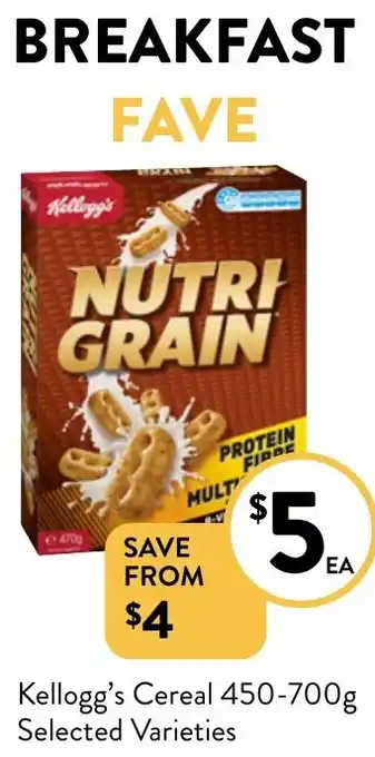 Foodworks Kellogg's Cereal 450-700g Selected Varieties offer