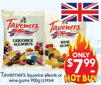 Taverners liquorice allsorts or wine gums 900g