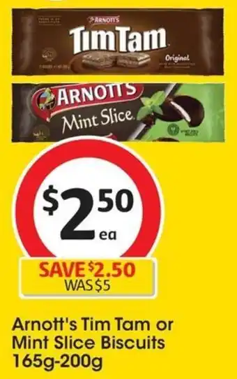 Coles Arnott's Tim Tam or Mint Slice Biscuits 165g-200g offer