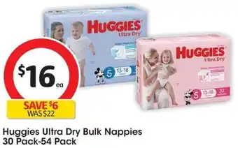 Coles Huggies Ultra Dry Bulk Nappies 30 Pack-54 Pack offer