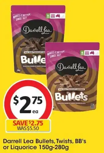 Coles Darrell Lea Bullets, Twists, BB's or Liquorice 150g-280g offer