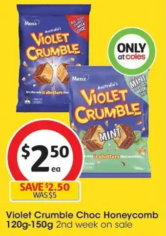 Coles Violet Crumble Choc Honeycomb 120g-150g offer