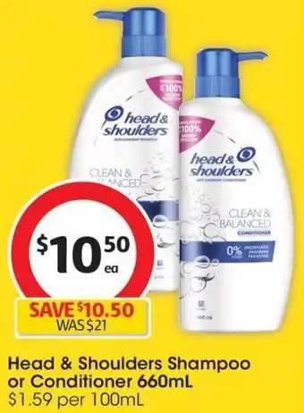 Coles Head & Shoulders Shampoo or Conditioner 660mL offer