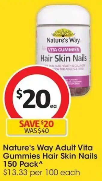 Coles Nature's Way Adult Vita Gummies Hair Skin Nails 150 Pack offer