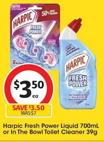Coles Harpic Fresh Power Liquid 700mL or In The Bowl Toilet Cleaner 39g offer