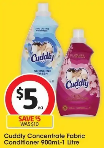 Coles Cuddly Concentrate Fabric Conditioner 900mL-1 Litre offer