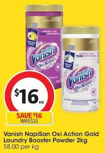 Coles Vanish Napisan Oxi Action Gold Laundry Booster Powder 2kg offer