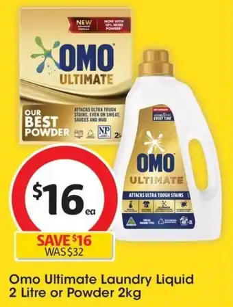 Coles Omo Ultimate Laundry Liquid 2 Litre or Powder 2kg offer