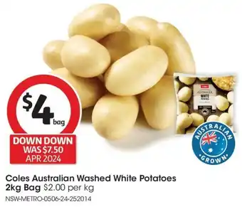 Coles Coles Australian Washed White Potatoes 2kg Bag offer