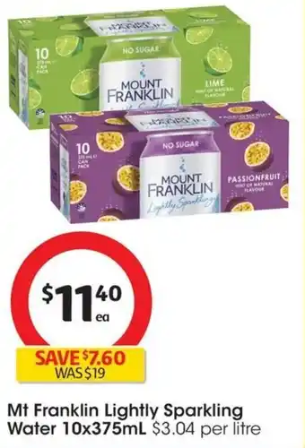 Coles Mt Franklin Lightly Sparkling Water 10x375mL offer