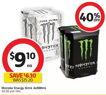 Coles Monster Energy Drink 4x500mL offer