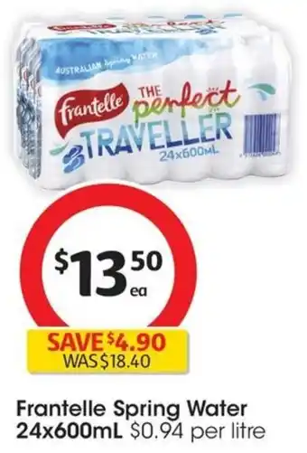 Coles Frantelle Spring Water 24x600mL offer