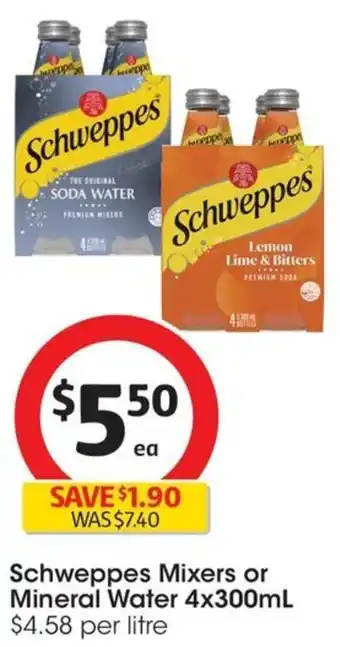 Coles Schweppes Mixers or Mineral Water 4x300mL offer