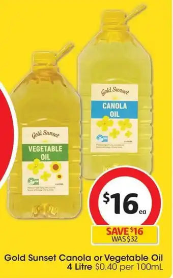 Coles Gold Sunset Canola or Vegetable Oil 4 Litre offer