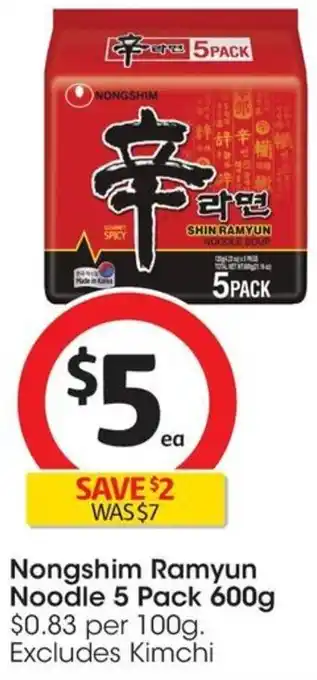Coles Nongshim Ramyun Noodle 5 Pack 600g offer