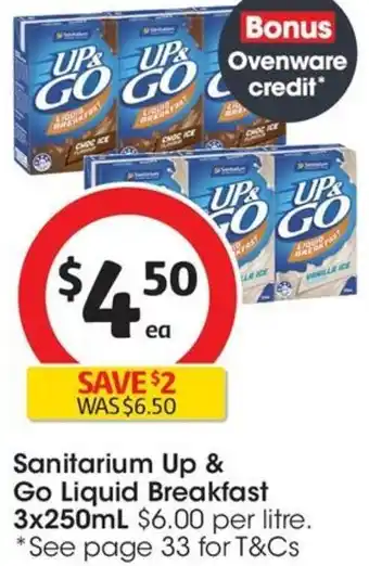 Coles Sanitarium Up & Go Liquid Breakfast 3x250mL offer