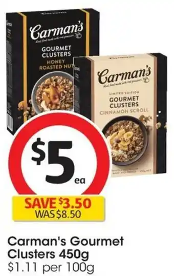 Coles Carman's Gourmet Clusters 450g offer