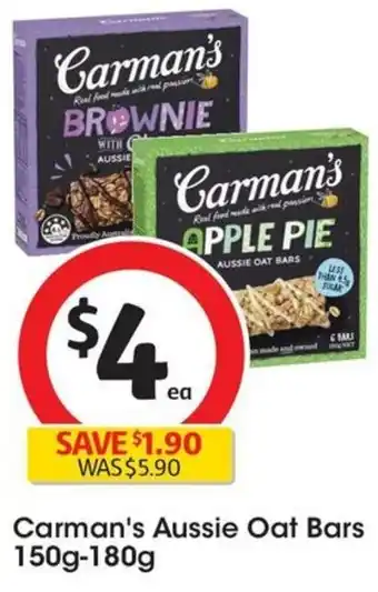 Coles Carman's Aussie Oat Bars 150-180g offer