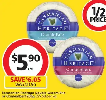 Coles Tasmanian Heritage Double Cream Brie or Camembert 200g offer