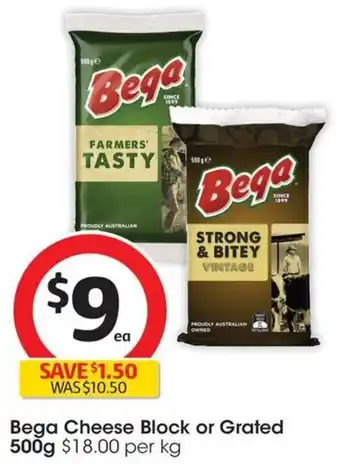 Coles Bega Cheese Block or Grated 500g offer
