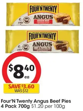 Coles Four'N Twenty Angus Beef Pies 4 Pack 700g offer