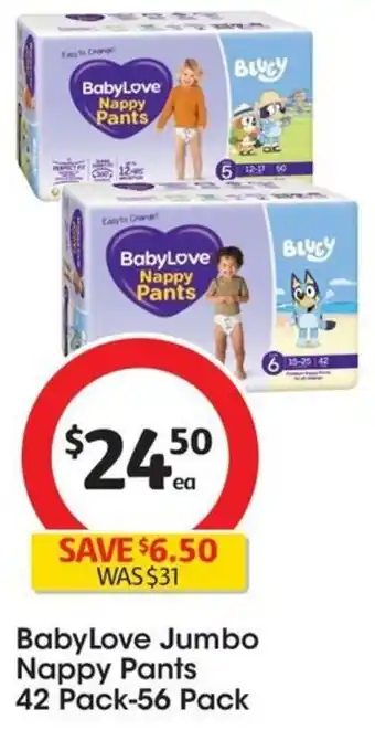 Coles BabyLove Jumbo Nappy Pants 42 Pack-56 Pack offer