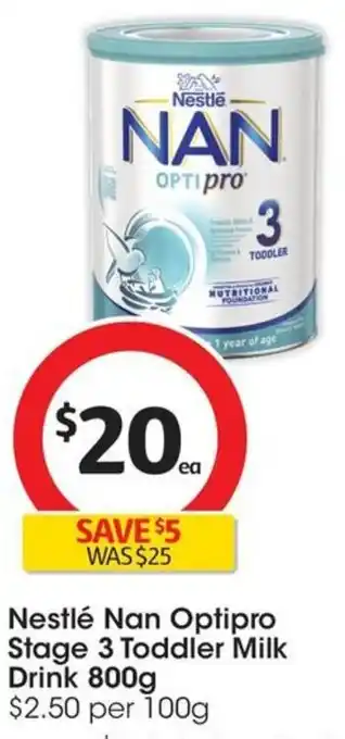 Coles Nestlé Nan Optipro Stage 3 Toddler Milk Drink 800g offer