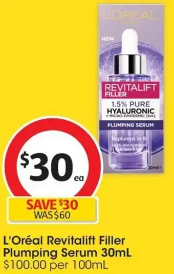 Coles L'Oréal Revitalift Filler Plumping Serum 30mL offer