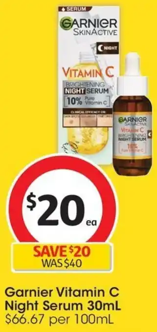 Coles Garnier Vitamin C Night Serum 30mL offer