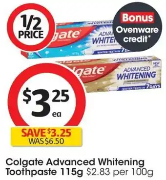 Coles Colgate Advanced Whitening Toothpaste 115g offer