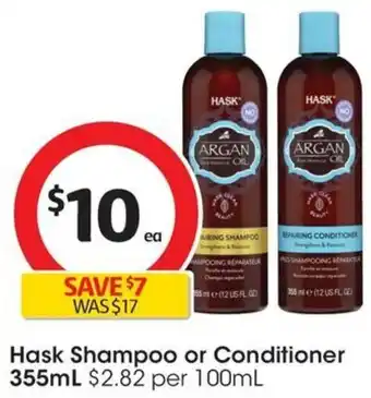 Coles Hask Shampoo or Conditioner 355mL offer