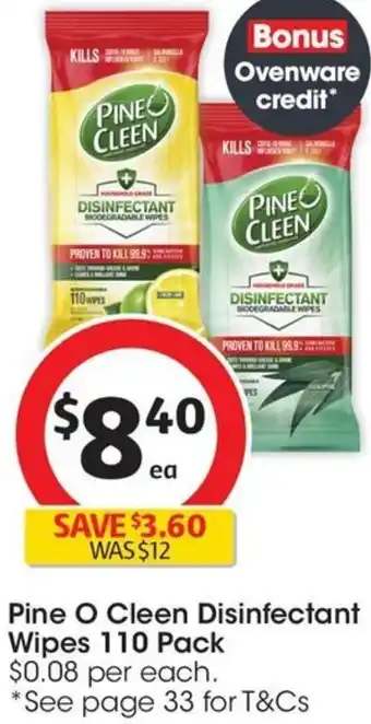 Coles Pine O Cleen Disinfectant Wipes 110 Pack offer