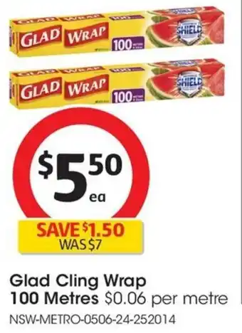 Coles Glad Cling Wrap 100 Metres offer