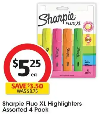 Coles Sharpie Fluo XL Highlighters Assorted 4 Pack offer