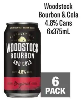Coles Woodstock Bourbon & Cola 4.8% Cans 6x375mL offer