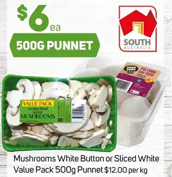 Foodland Mushrooms White Button or Sliced White Value Pack 500g Punnet offer