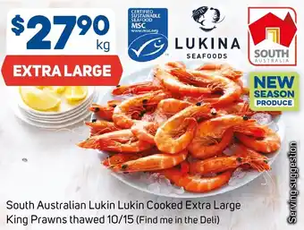 Foodland South Australian Lukin Lukin Cooked Extra Large King Prawns thawed 10/15 offer