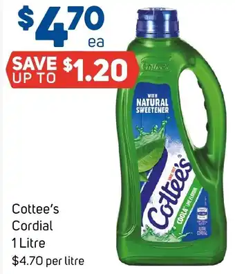 Foodland Cottee's Cordial 1 Litre offer