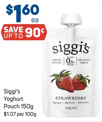 Foodland Siggi's Yoghurt Pouch 150g offer