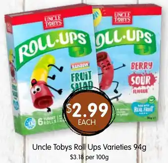 Spudshed Uncle Tobys Roll Ups Varieties 94g offer