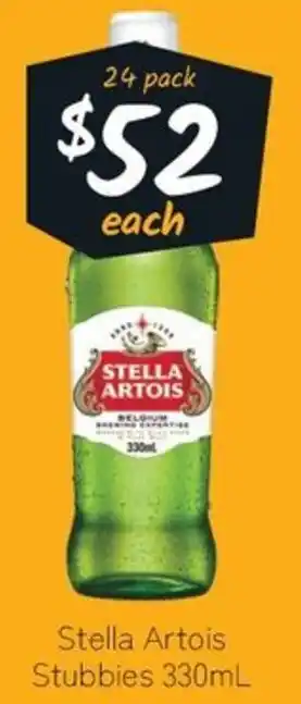Cellarbrations Stella Artois Stubbies 330mL 24 Pack offer