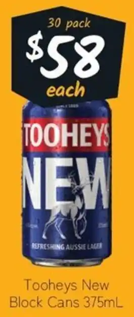 Cellarbrations Tooheys New Block Cans 375mL 30 Pack offer