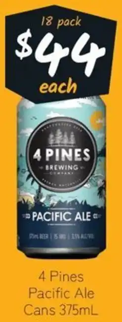 Cellarbrations 4 Pines Pacific Ale Cans 375mL 18 Pack offer