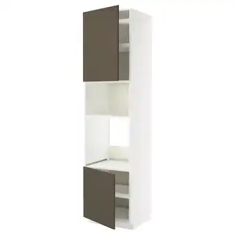 IKEA Metod Hi cb f oven/micro w 2 drs/shelves, white/havstorp brown-beige, 60x60x240 cm offer