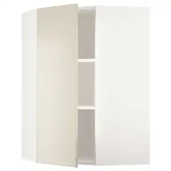 Metod Corner wall cabinet with shelves, white/havstorp beige, 68x37x100 cm