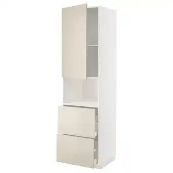 IKEA Metod / maximera Hi cab f micro w door/2 drawers, white/havstorp beige, 60x60x220 cm offer