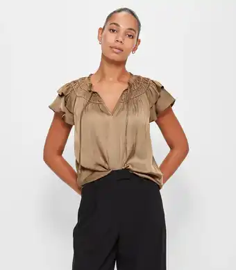 Flutter Sleeve Shirred Blouse - Preview - Almond