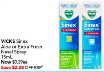 Amcal Pharmacies VICKS Sinex Aloe or Extra Fresh Nasal Spray 15mL offer